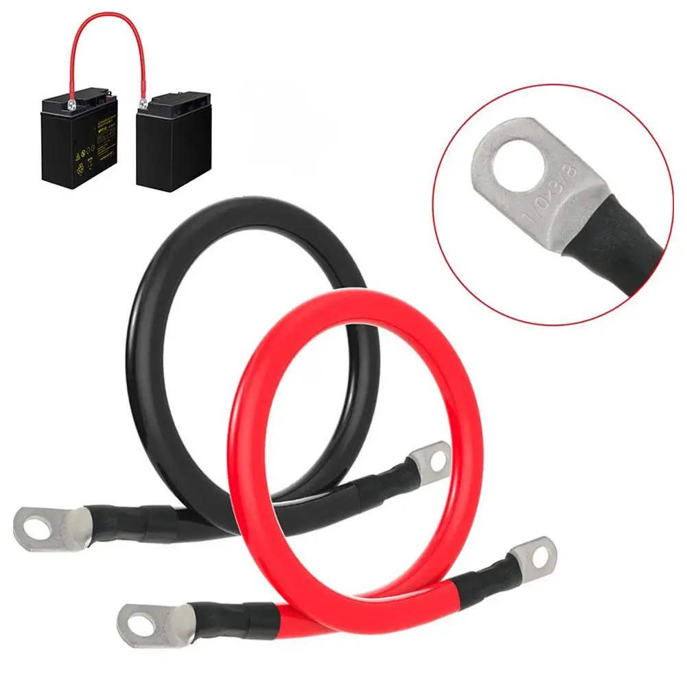 2AWG 19 Inch Heavy Duty Pure Copper Battery Cable Set 1 Positive 1 Negative 3/8 Inch M10 Thickened Terminals For Car Solar B8V2