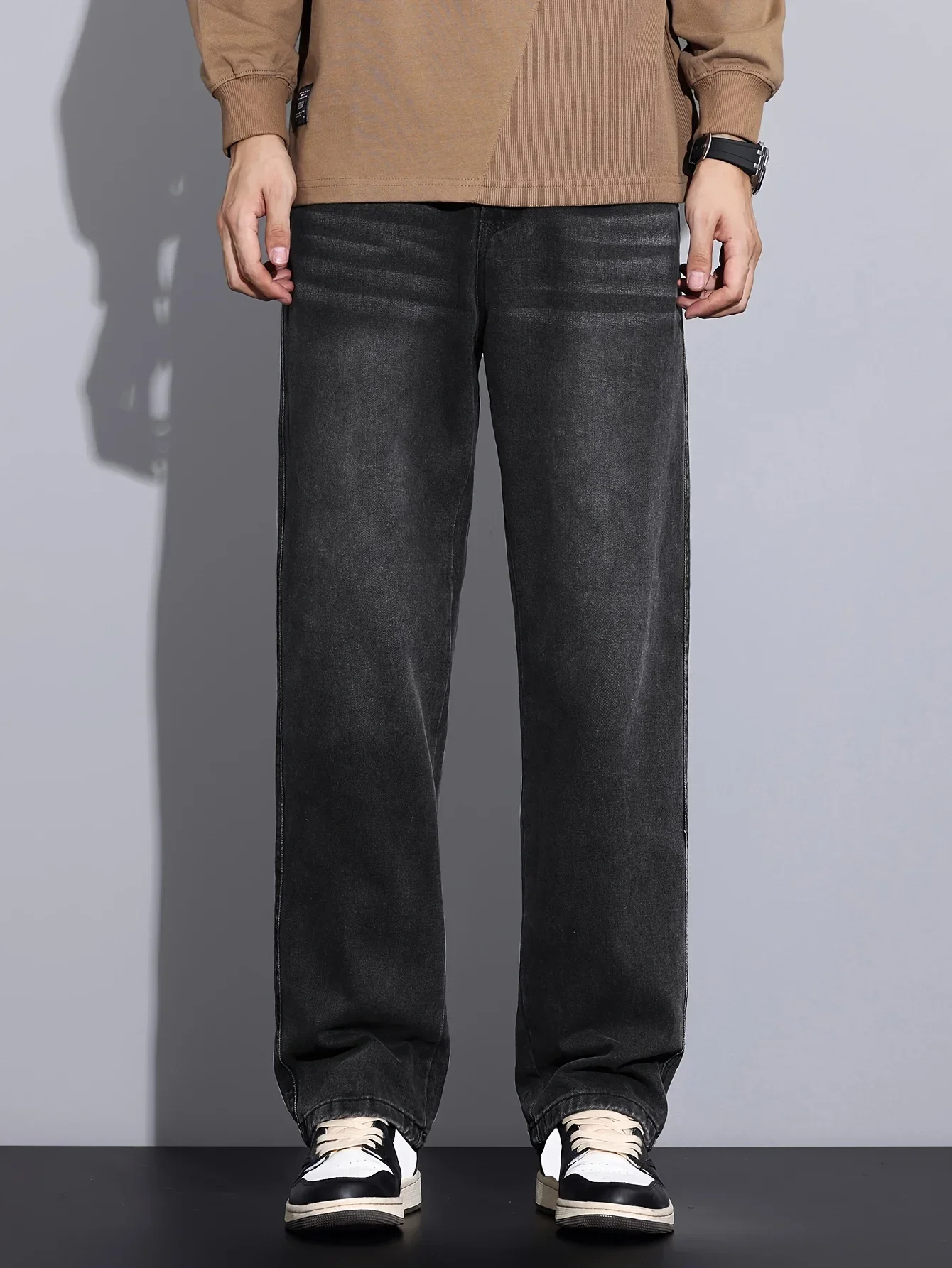 

Light gray denim jeans for men, trendy straight-leg loose fit, 2025 new spring and autumn casual work pants