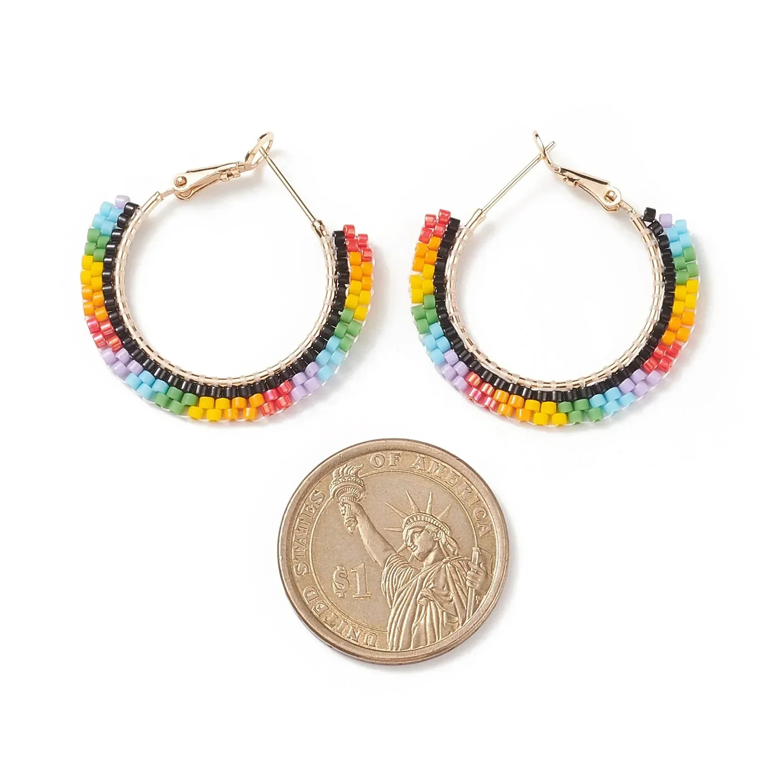 

2025 Handmade Beaded Earrings Rainbow Gradient Color Female Big Circle Fashion Simplicity Bohemia Hand Weaving