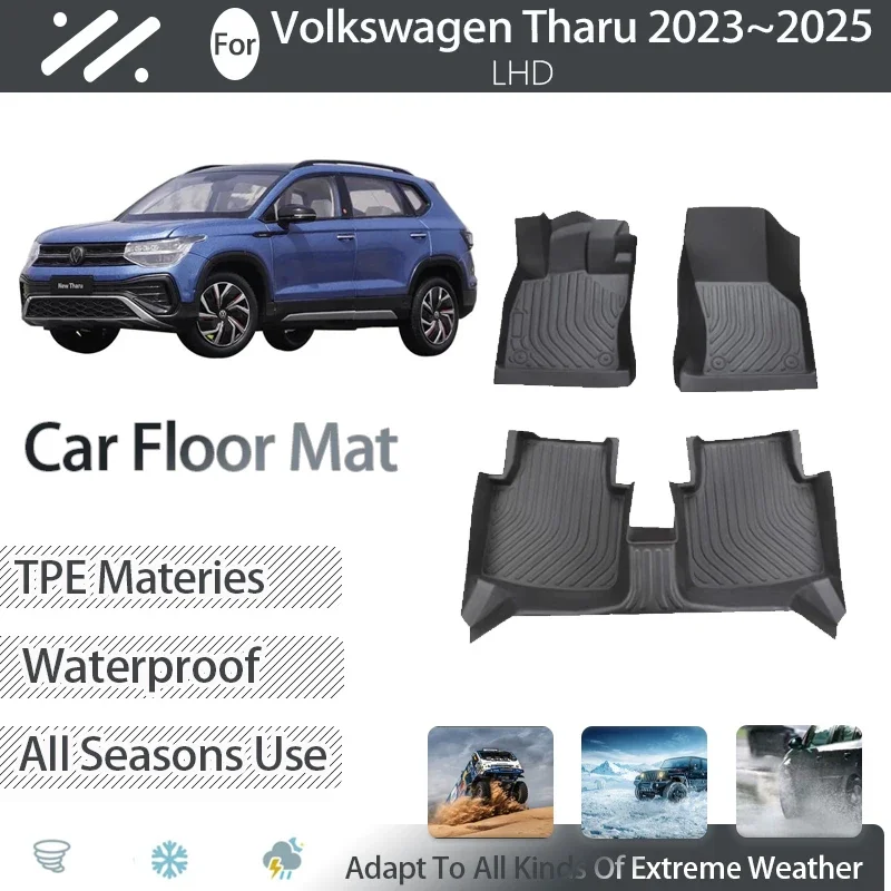 TPE Car Floor Mats For VW Volkswagen Tharu e-Tharu 2023 2024 2025 Petrol EV Version Waterproof Pads Foot Carpet Auto Accessories