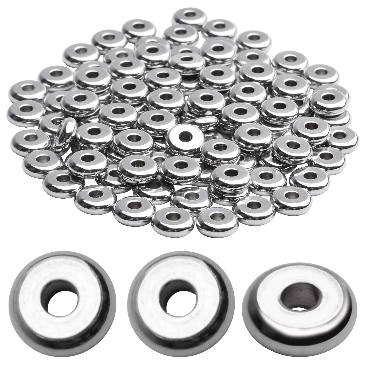 

Rondelle Spacer Beads, 100pcs Stainless Steel Disc Rondelle Slices, 6x2mm