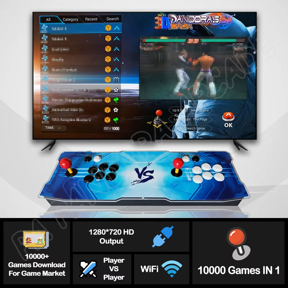 10000 All In 1 WiFi Saga EX2 Box Retro Arcade Game Console Machine 2P Cabinet 8 Way Joystcik Push Buttons Bartop
