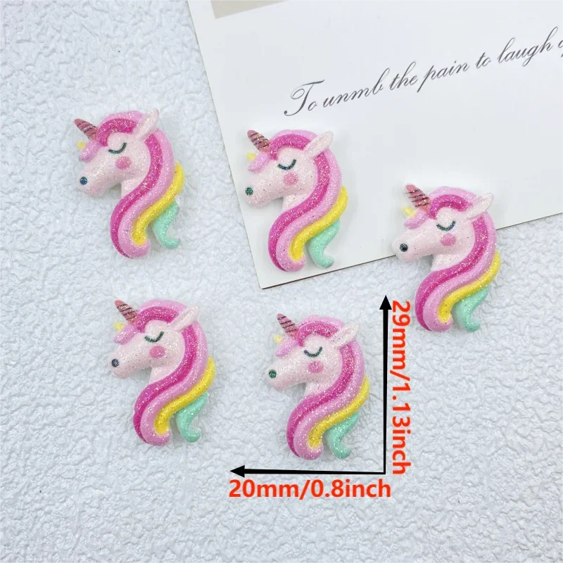 Figuras de resina con parte posterior plana de unicornio, accesorios de lazo para álbum de recortes, manualidades de decoración del hogar, 10 piezas