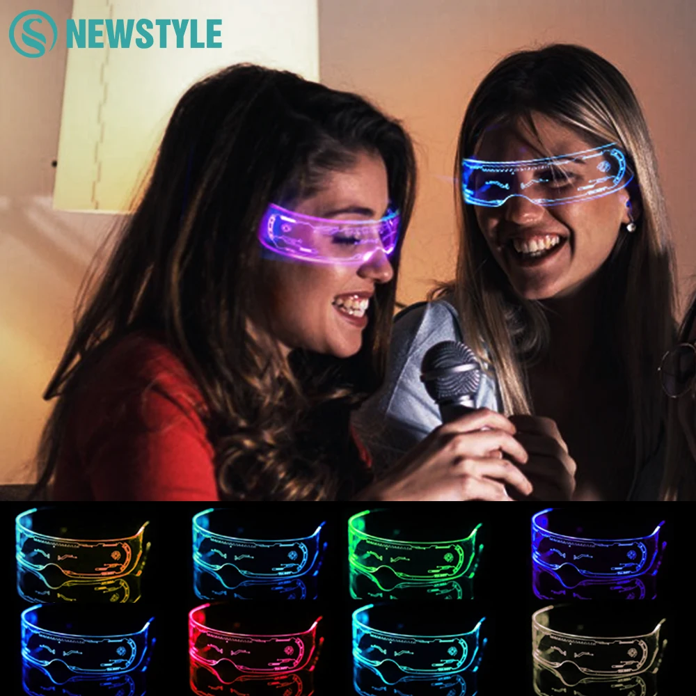 Colorful LED Luminous Sunglasses Night Light Vintage Punk Goggles Fashion Party Christmas 7 Colors Rechargeable Performance Gift