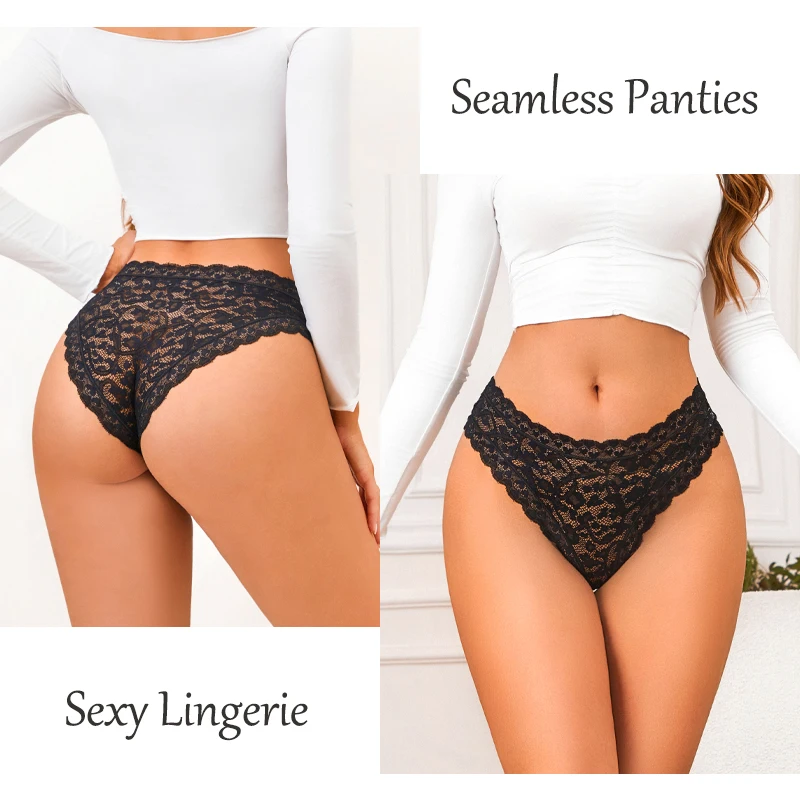 4 ks/sada dámských sexy krajkových kalhotek s vysokým pasem, bezešvé, jednobarevné, prodyšné, pohodlné, perspektivní, intimní prádlo - náhled 3