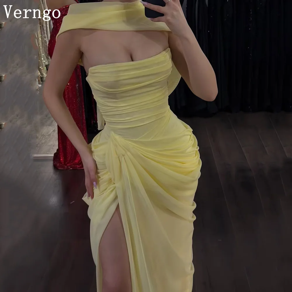 

Элегантное желтое вечернее платье Verngo без бретелек с боковым разрезом, сексуальное платье для выпускного вечера, современные праздничные платья 2026 года, на заказ