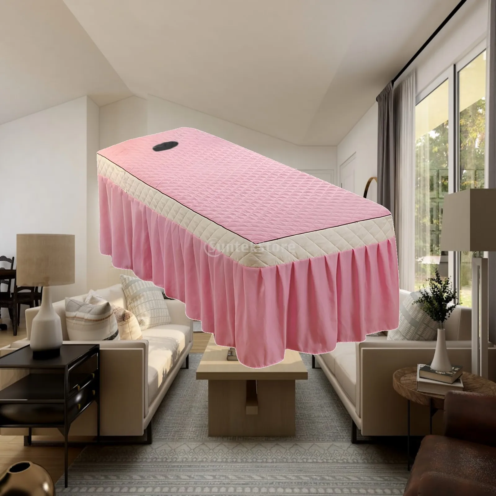Massage Bed Skirt with Elastic Pocket Cosmetic Table Sheet for Hotel Beauty Bed Within 73x28 Inch