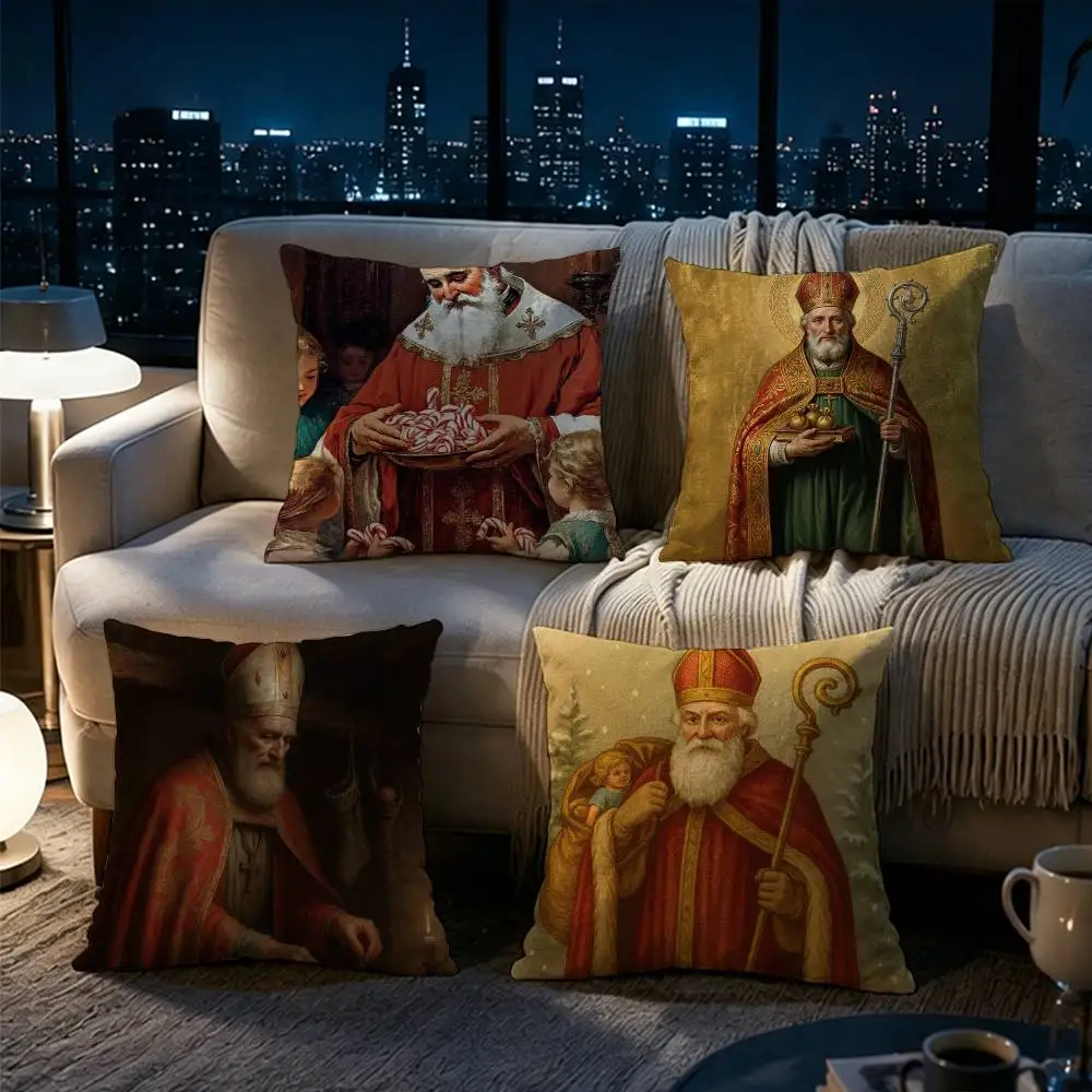 Christmas Saint Nicholas  Double-sided printed pillow cover Solid color minimalist pillowcase, fits all bedroom styles