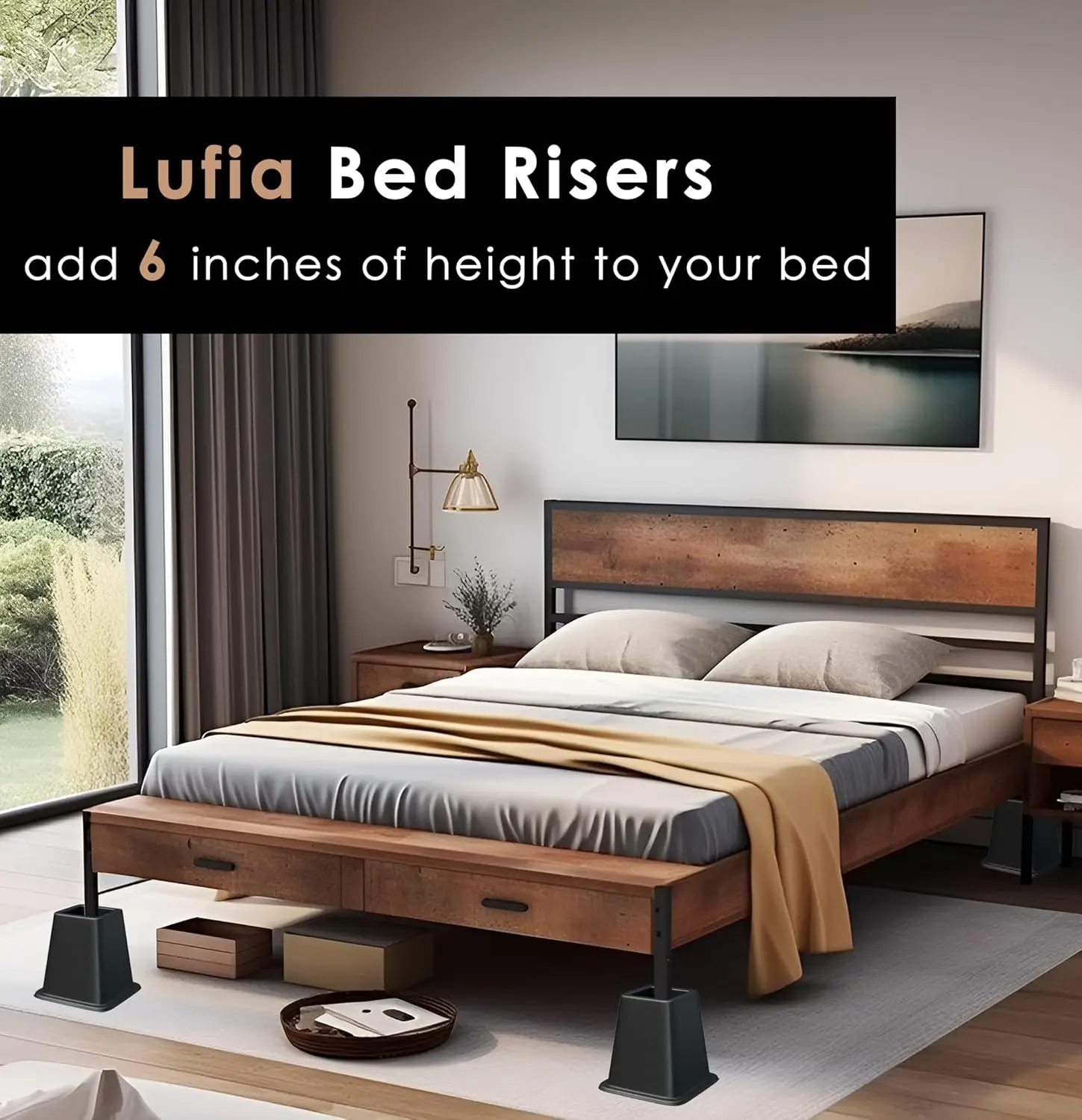 

Bed Furniture Risers Heavy Duty, Stackable Bed Lifts Risers For Sofa, Table, Couch, Chair Or Desk, Set Of 4 Bed Lifts (Black, 6