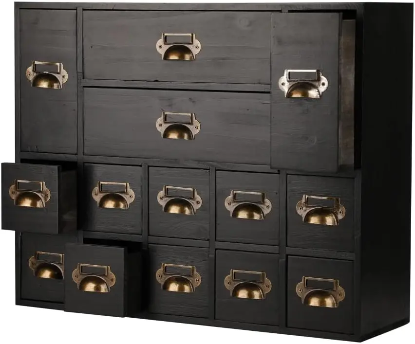 

Apothecary Drawers Card Catalog Cabinet with 14 Drawers Wooden Card Catalog Wooden Storage Box for Desktop Organizer (Bl