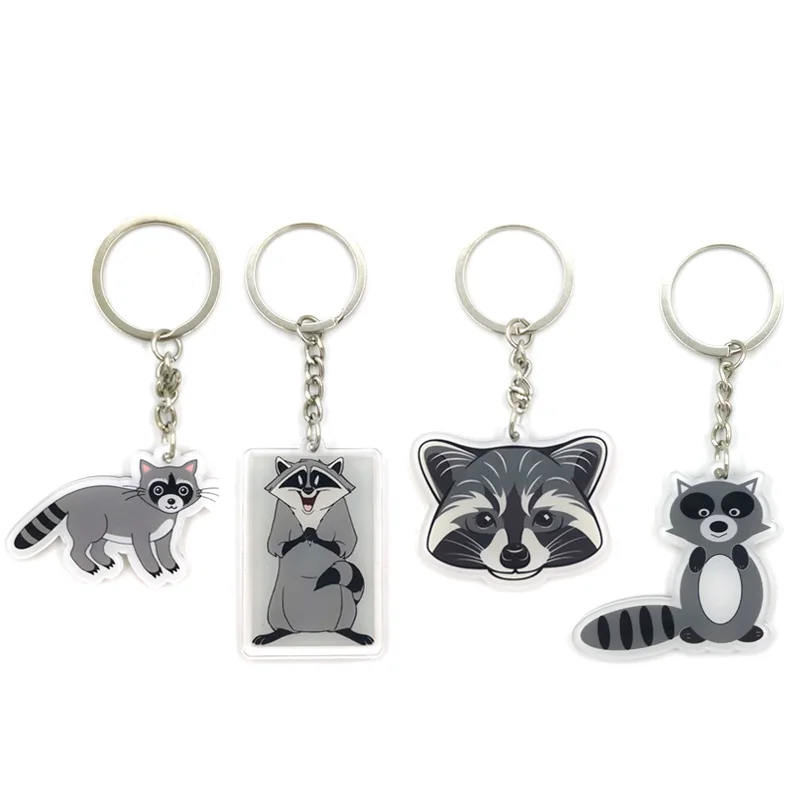 Raccoon Bear Acrylic key pendant cute cartoon animal girl key chain bag decorative pendant small car key chain Girl