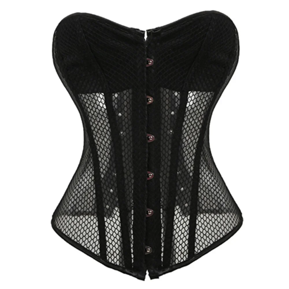 Corsets Top Sexy Women Bustier Overbust Mesh Breathable Lingerie Vintage Gothic Corselet Plus Size Burlesque Costume