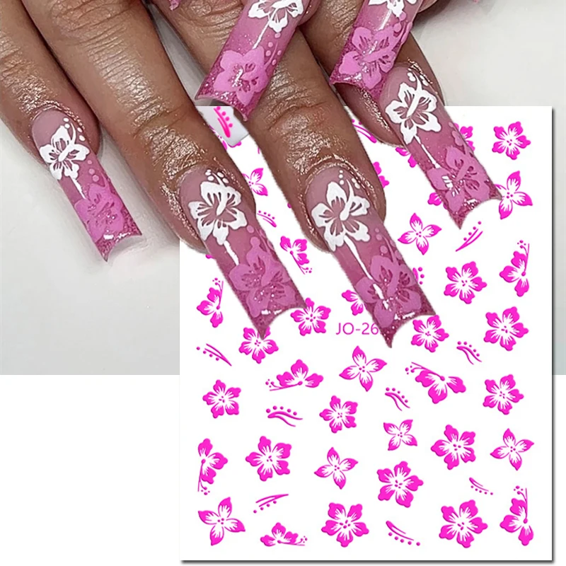 3d Nail Art Stickers Y2K Hibiscus White Rosepink Petals Florals Flowers Nail Decals Decorations For Nail Art Manicure