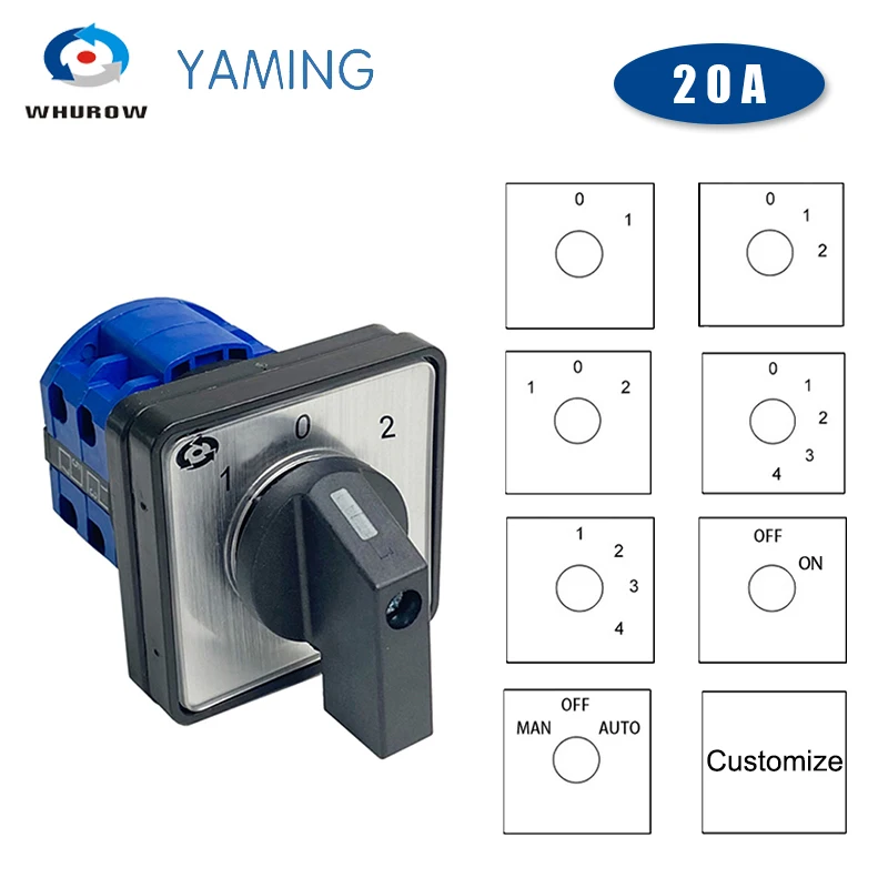 690V 20A Electric 8 Terminals LW26-20/2 LW28-20 YMW26 Series Silver Contact Rotary Changeover Cam Switch