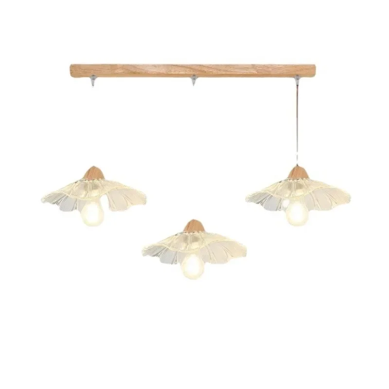 

Restaurant chandelier log three bar lamp creative Japanese lotus leaf retro wabi sabi wind bedroom bedside