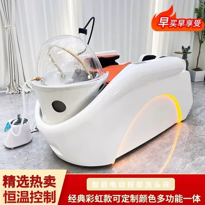 Thai Smart Electric Ceramic Basin Massage Hairdressing Automatic Water Circulation Fumigation Hair Treatment Shampoo Bed