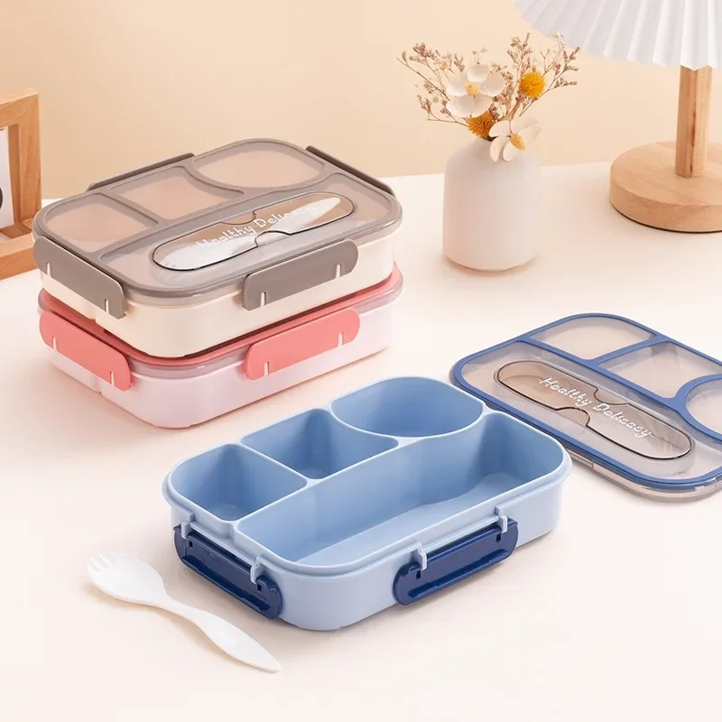 1100 ml Lunchbox für Studenten, 4 Fächer, lebensmittelechter Kunststoff, versiegelt, auslaufsicher, Bento-Box, Büroangestellter, leicht zu reinigende Essensbox