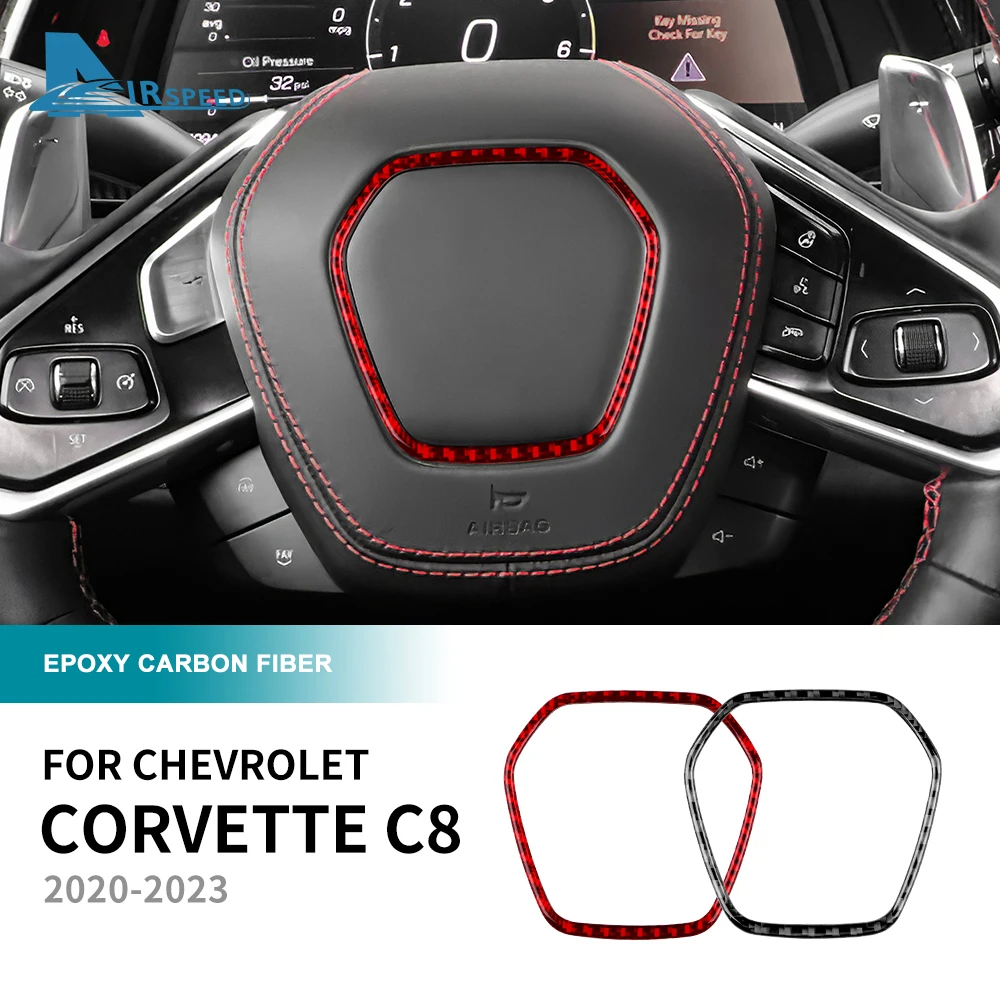 

KUNGKIC Real Soft Carbon Fiber Steering Wheel Center Frame Ring Sticker For Chevrolet Corvette C8 2020-2023 Car Accessories