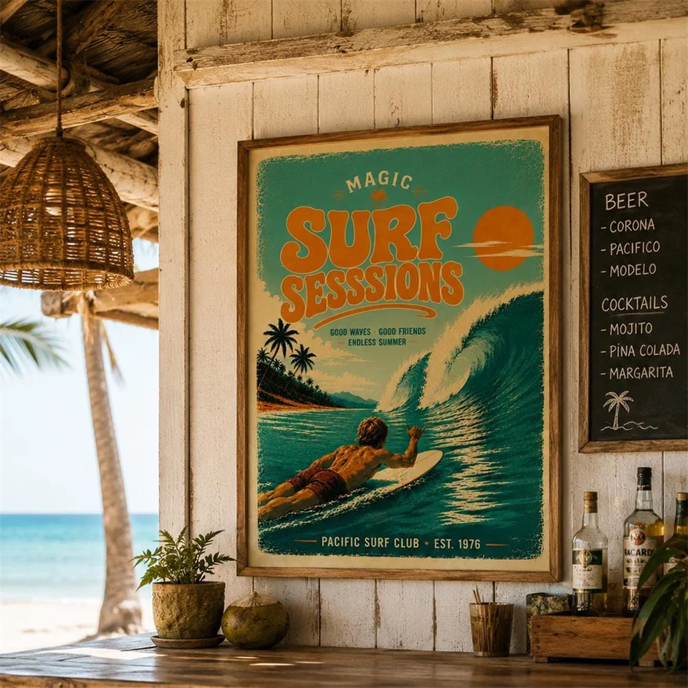 Vintage Surf Poster – Coastal Beach Landscape Canvas Wall Art – Home Decor for Living Room – Gift for Surfing Enthusiasts