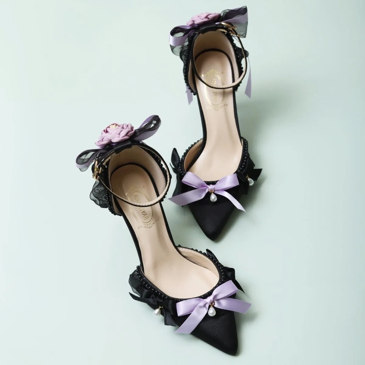 

туфли женские 2024, трендовые черные, фиолетовые, женские свадебные туфли на высоком каблуке Lolita, женские туфли на высоком каблуке Y2k, оригинальные с цветком