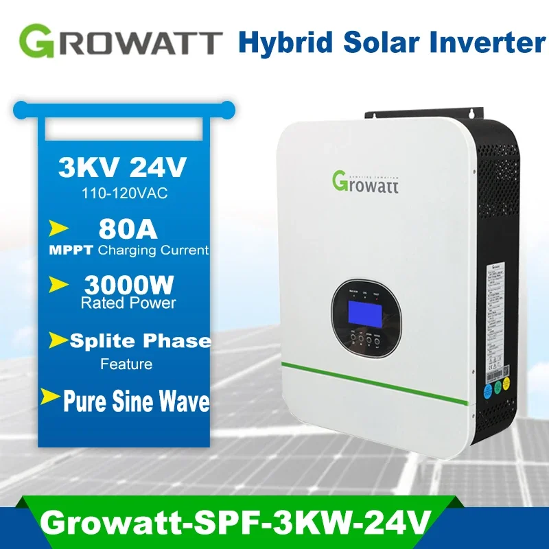 

Growatt SPF 3000TL LVM-48P 3Kw Pure Sine Wave Off Grid Single Phase Battery Solar Inverter With Wifi Remote Monitoring