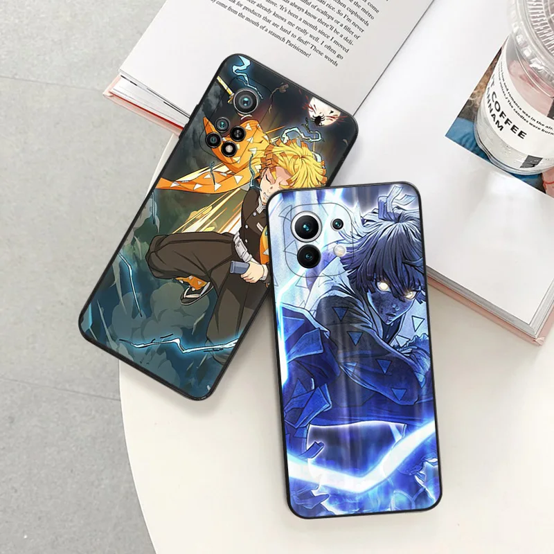 Phone Case For Redmi 10C 10A Note 11Pro 10 10s 11s Demon Slayer Agatsuma Zenitsu Xiaomi 10t 11t Lite Black Soft Protective Cover