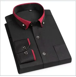 New diamond buckle youth solid color contrast collar elastic long-sleeved shirt business casual comfortable iron-free men shirt