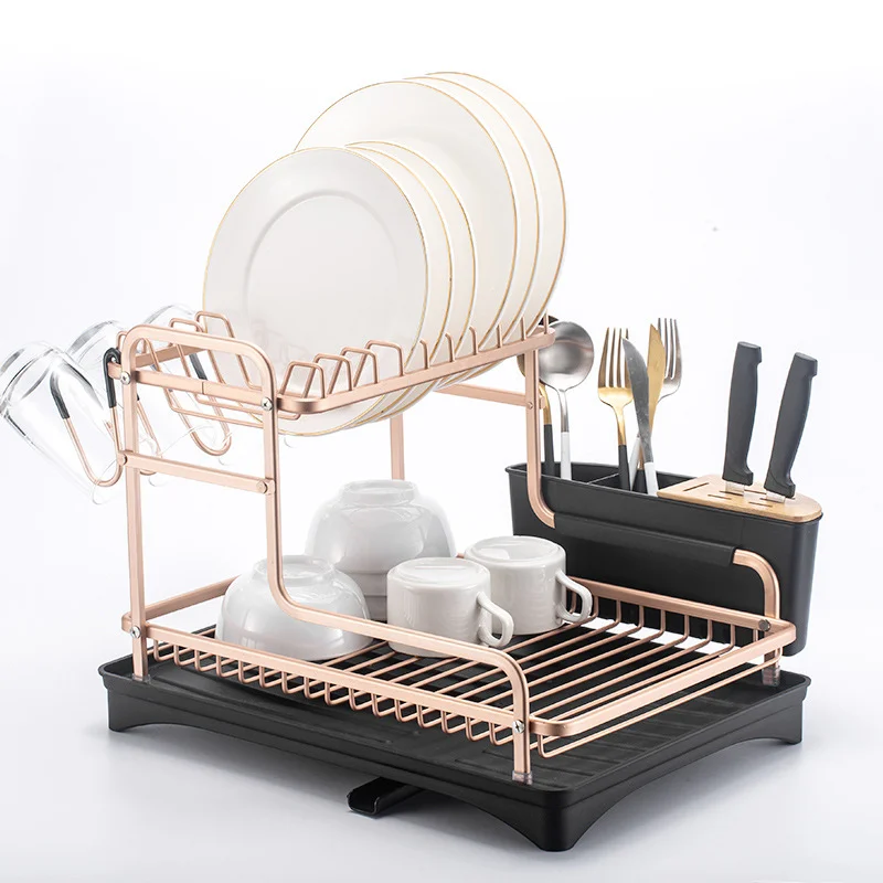 

Double-Layer Assembly Aluminum Alloy Dish Rack Drain Rack Kitchen Shelf Storage Rack Drying Shelf Organizer With Sink Drainer