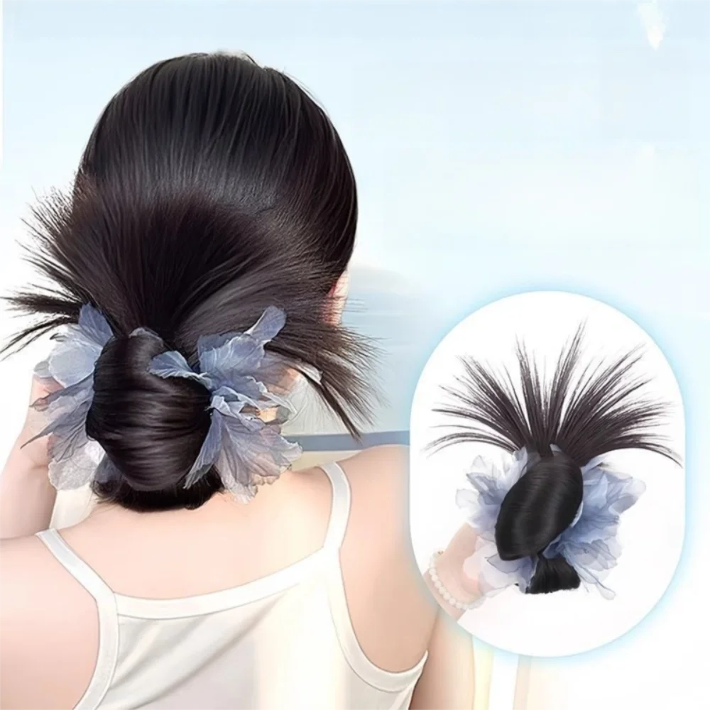 

New Synthetic Hair Bun Claw Clip Natural with Flower Bun Head Wig Fluffy Wig Hair Clip Women