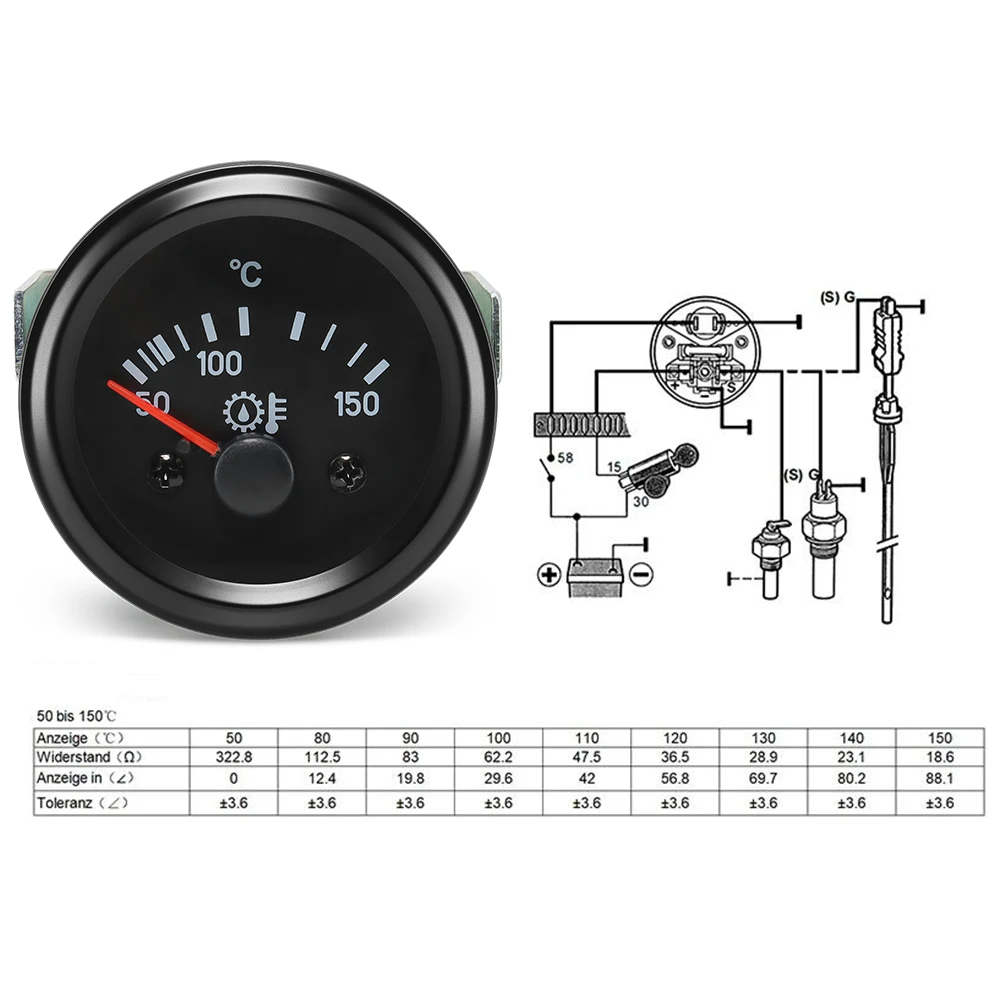 Wskaźnik VDO 52 mm 50-150 ℃   Wskaźnik temperatury oleju do generatora diesla Motoryzacja Żółta dioda LED Wskaźnik temperatury oleju Wskaźnik samochodowy DC24V Niestandardowy