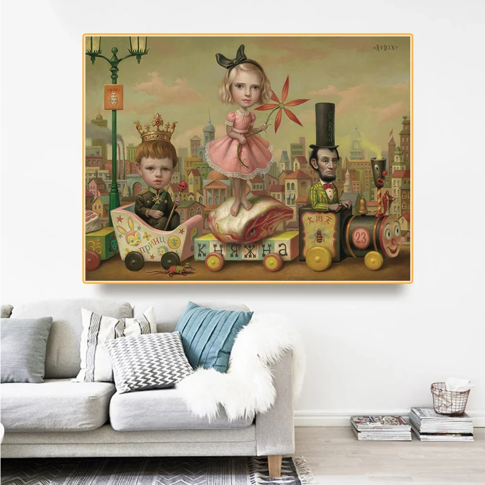 Citon Mark Ryden《Meat Train》Canvas Art Oil painting Artwork Poster Picture Modern Wall Decor Home Living room Decoration