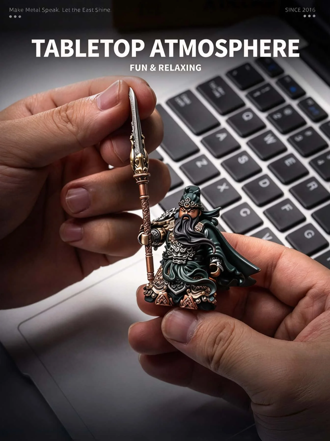 Guan Yu Metal Figure, Three Kingdoms Heroic Warrior, Magnetic Assembly Model with Interchangeable Weapons, Q-Version Desk Orname