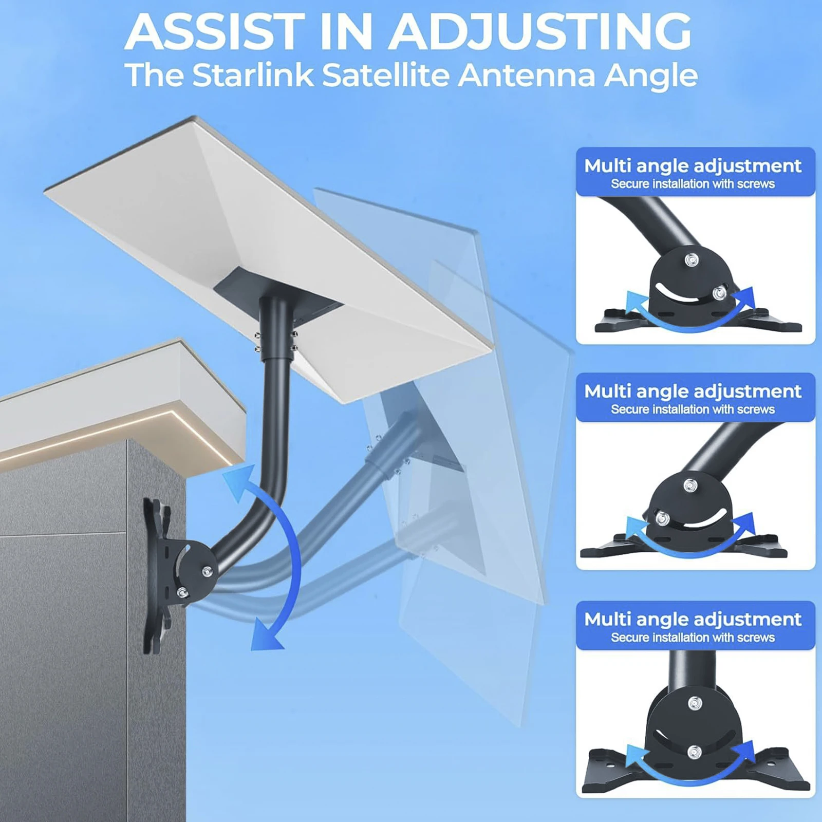 

Gen 3 Mount Kit for Starlink, 360° Adjustable Wall /Roof Antenna Mounting Bracket for V3 Starlink Standard Dish
