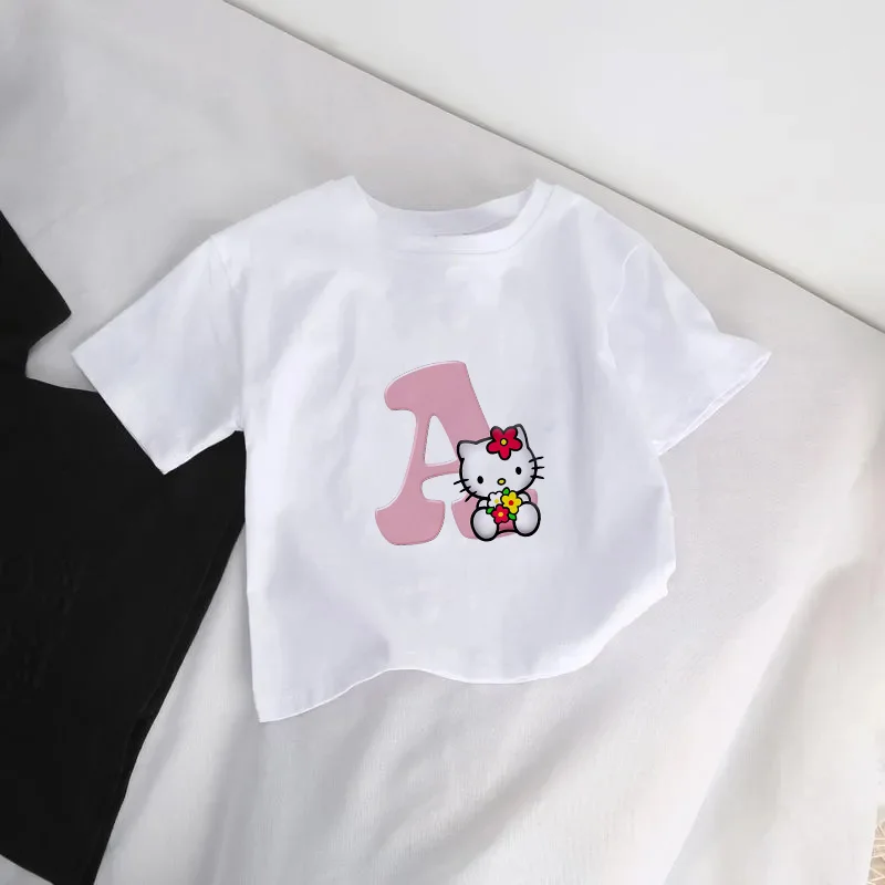 

HelloKittys Kids T-Shirt Letter A B C D Tee Shirts Children Anime Cartoons Kawaii Casual Clothes for Boy Girl Cute Tops Clothing