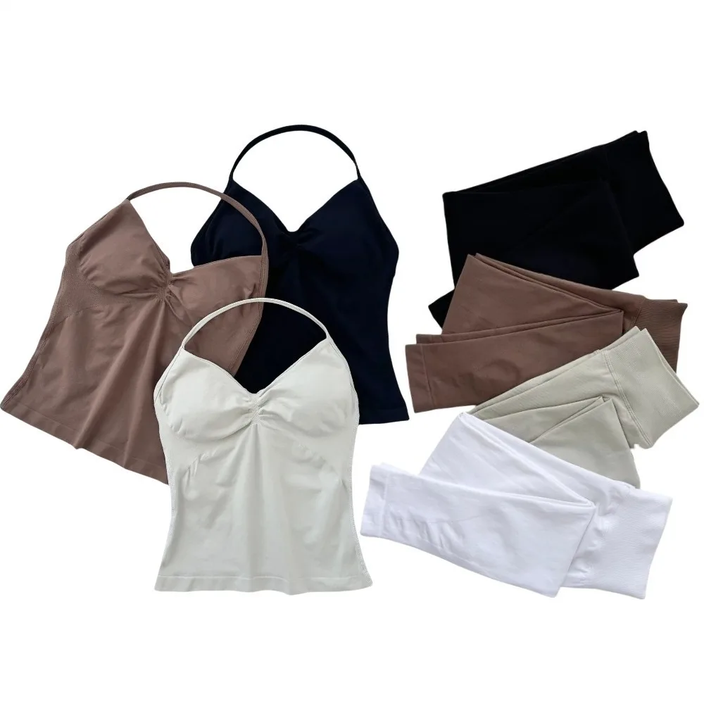 

2 Piece Yoga Sets Gym Sets Women Longline Strappy Vest&Leggings Resistance Workout Running Cycling Seamless Pants Vest Set