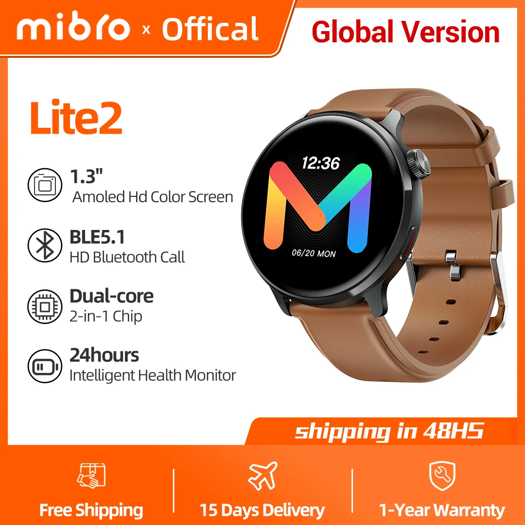 

Mibro Lite2 Smartwatch Global Version HD Bluetooth Calling 1.3Inch AMOLED Screen AOD 2ATM Waterproof Sport Men Women Smart Watch