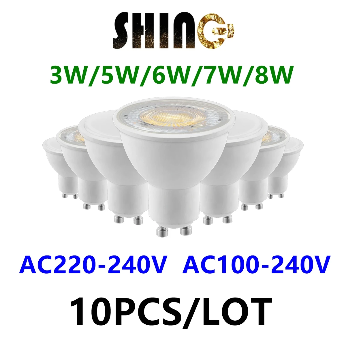 10PCS/LOT LED Spotlight GU10 AC120V 230V Super Bright Flicker-Free Warm White Light 3W-8W Can Replace 20W 50W Halogen Lamp