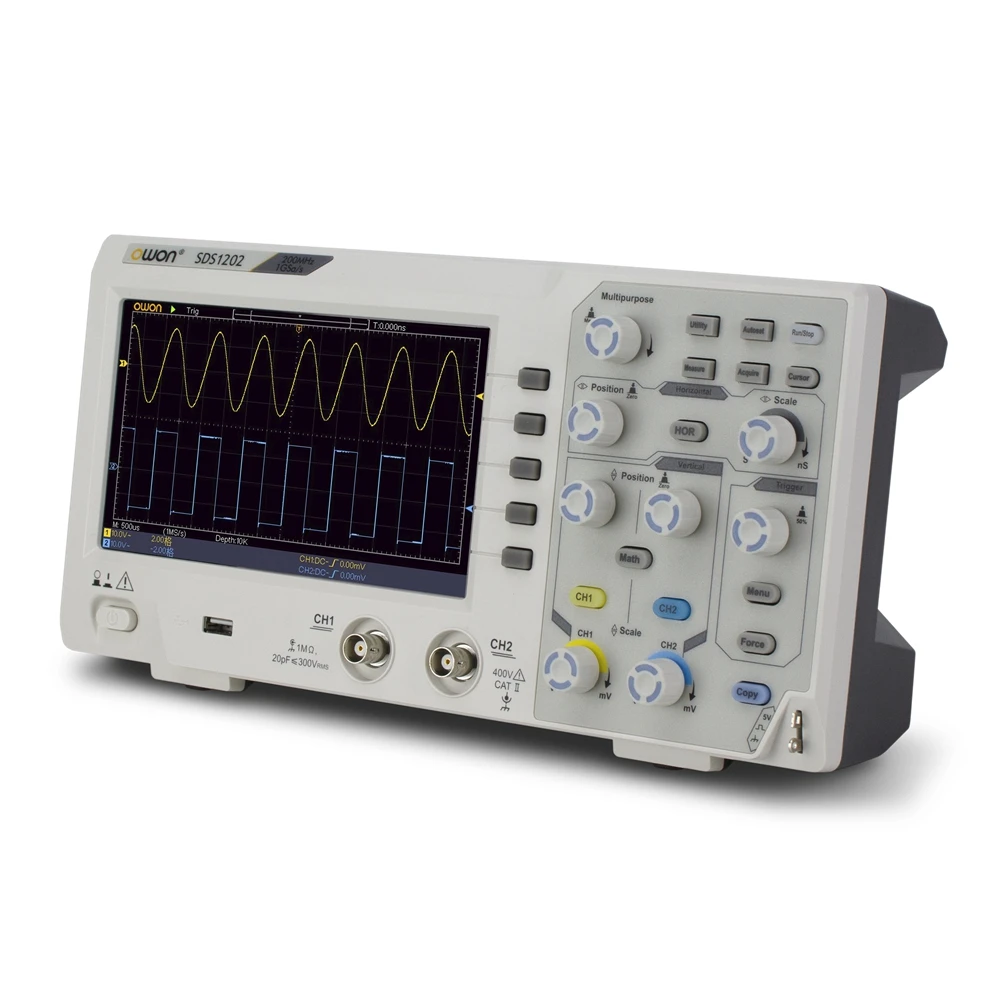 Owon SDS1202 2CH 200MHZ Bandwidth 1GS/s Osciloscopio Digital Oscilloscope 8 Bits 7in Screen High Accuracy Digital Oscilloscopes