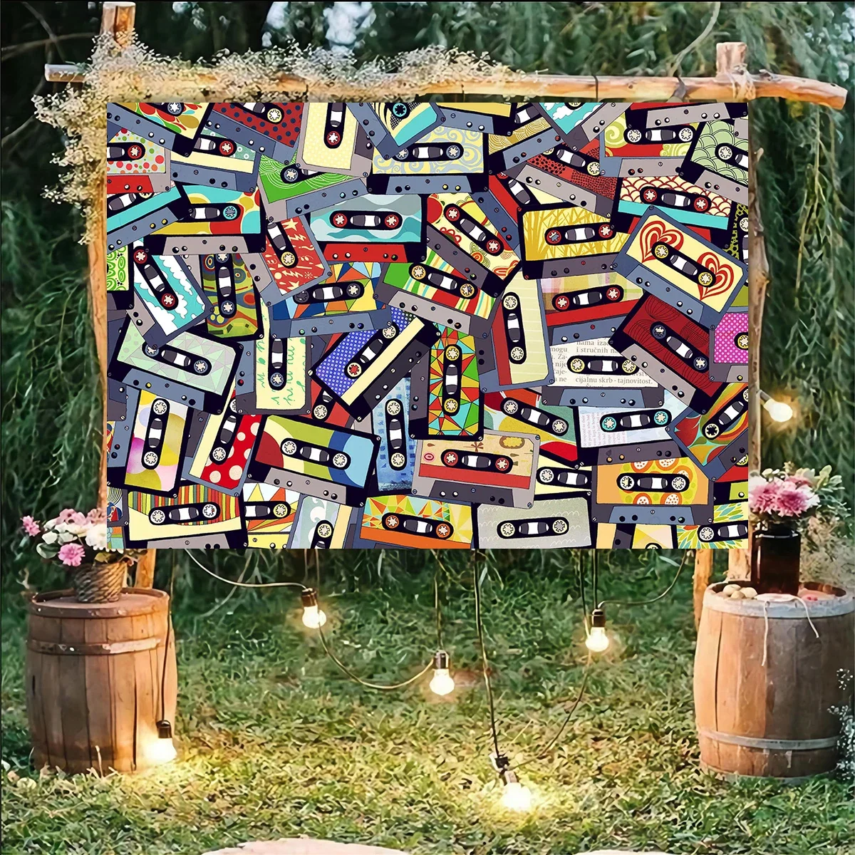 Tape Wall 70's Backdrop Disco Rock And Roll Birthday Photography Background Bar Decoration Music House Festival Live Party