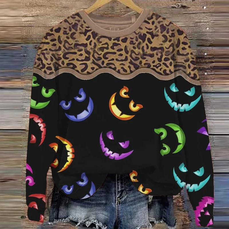 Women Hoodie Retro Round Collar Tiger Pattern 3D Print Sweatshirts Autumn Winter Long Sleeve T-Shirt Female Loose Pullover Tops