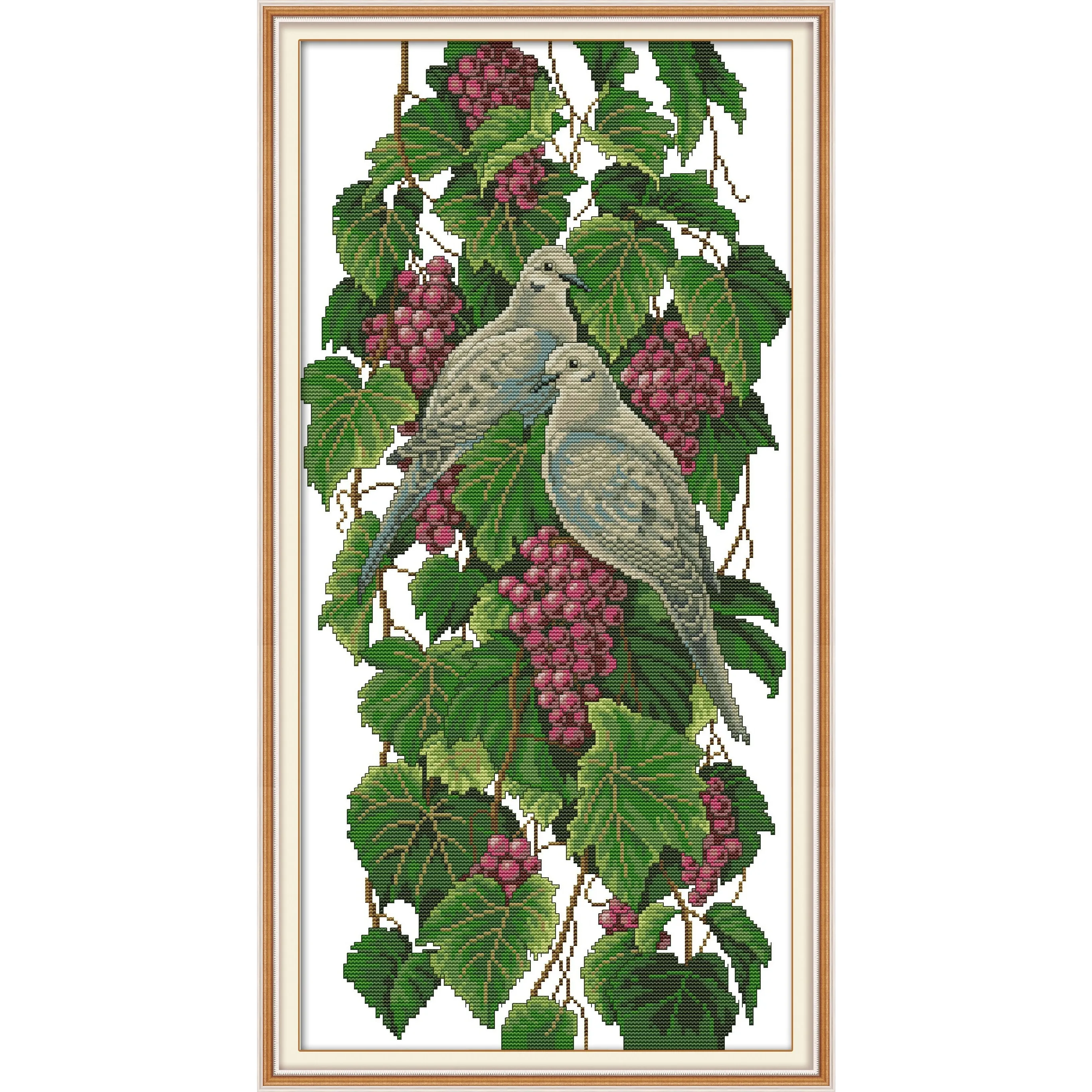 News Pre-Printed Cross Stitch Kit, Stamped Aida Fabric With DMC Threads, Embroidery Kit - Pigeons And Grapes
