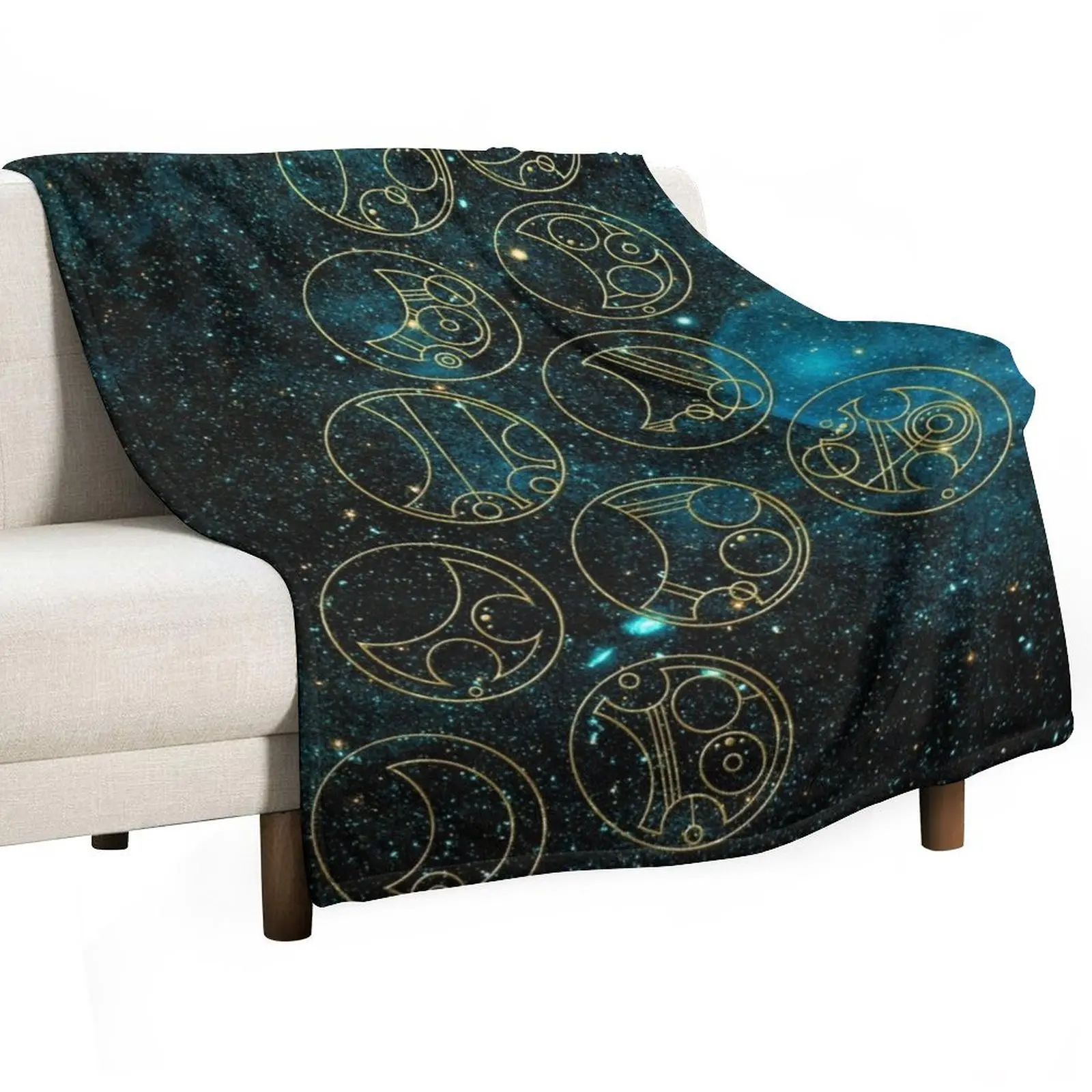 

Time Lord Words in Gold on Teal Stellar Background Throw Blanket Sofas Picnic decorative Thermal Blankets