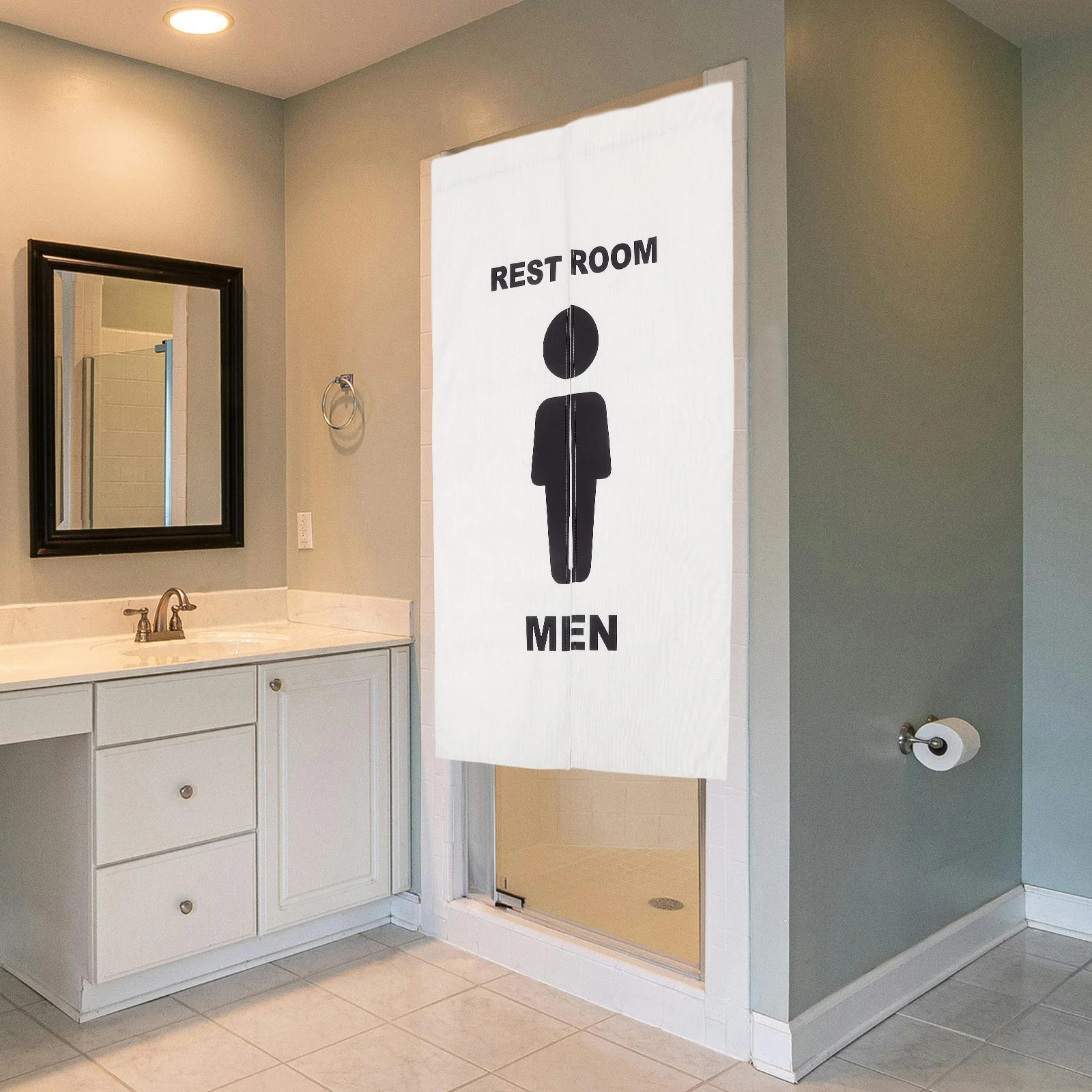 

1Set Universal Shielding Door Curtain Retractable Rod Easy Mount Toilet Curtain for Public Washroom Aesthetic Functional Design