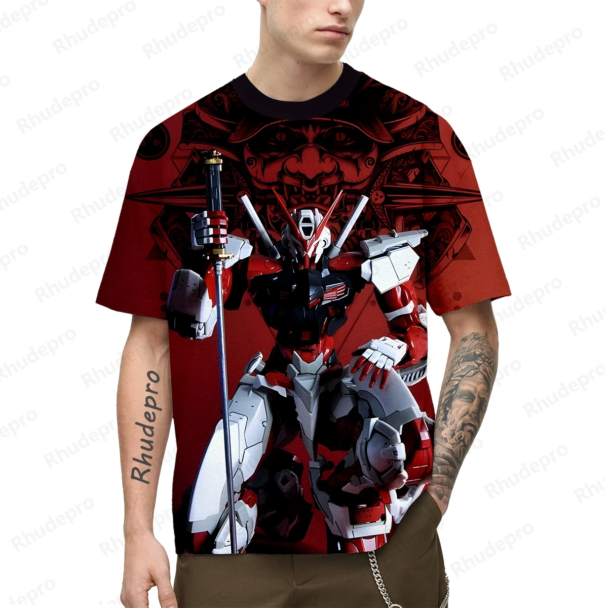 Cosplay T-shirt Short Gundam Model Harajuku Style Hip Hop Men Sleeve Tee New Tops Trend Clothing High Quality Men\'s Y2k 5XL