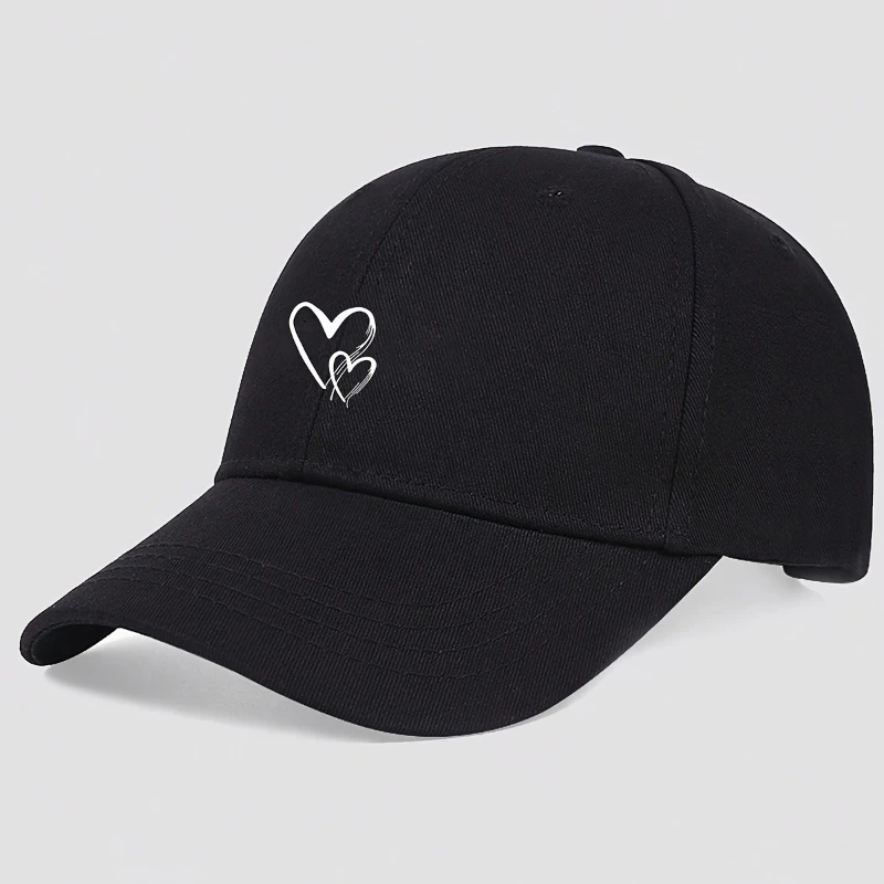Korean Minimalist Baseball Cap for Women – Line Art Heart Print Sun Hat, Adjustable Couple Hat for Outdoor