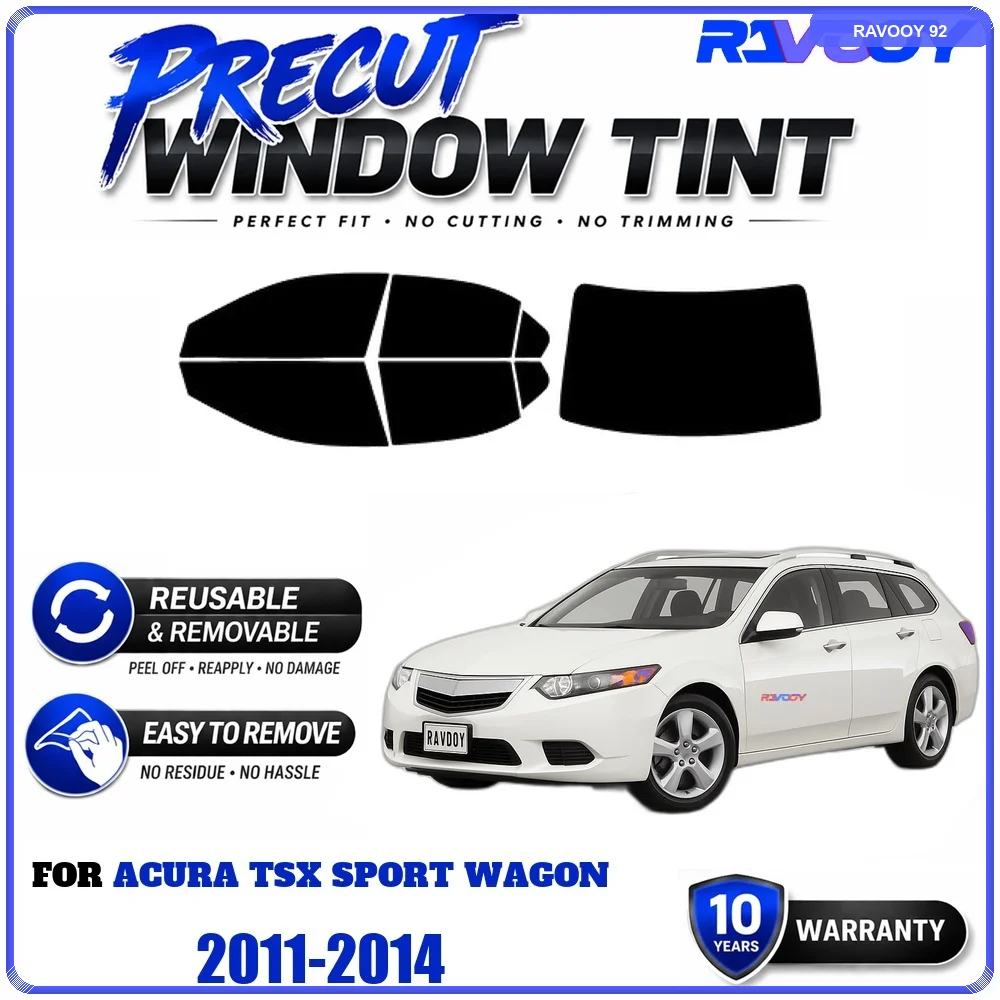 RAVOOY Precut Window Tint, Reusable Removable EPU Film, Custom Fit for Acura TSX SPORT WAGON 2011-2014, UV Heat Protection