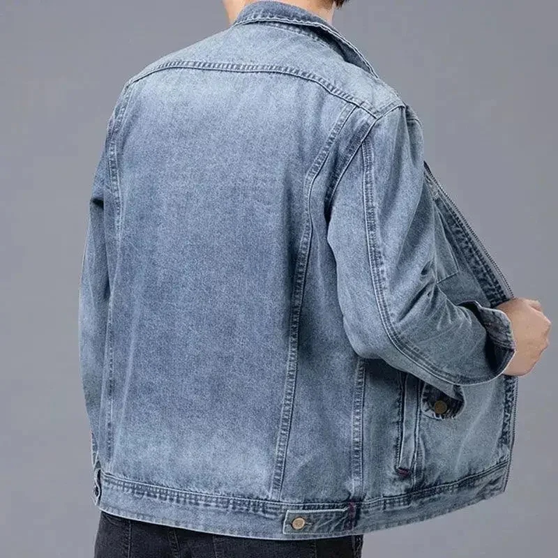 Men's Denim Jacket Lxury Blue Male Jean Coats Zip V Cargo Elatic Low Price Trendy of Fabric Big Size Winter Outerwear L Designer