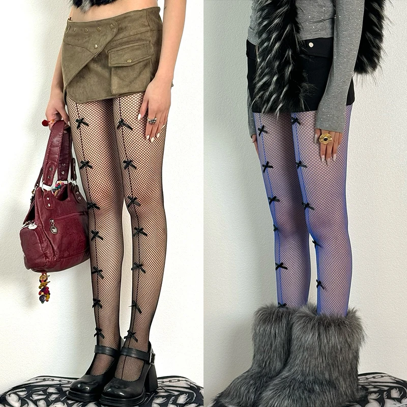 

Женские чулки в стиле Лолиты с галстуком-бабочкой, японские сетчатые колготки JK, сексуальные ажурные колготки Y2K, вязаные колготки с рисунком, 2025