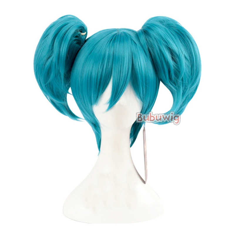 Bubuwg Synthetic Hair Game Sally Face Ponytail Cosplay Wig Halloween Girls Party Role Play Blue Wigs Heat Resistant + Wig Cap