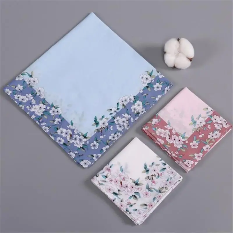 Ladies Elegant Handkerchief Cotton Flower Pinted Hanky for Women Soft Absorbent Comfortable Handkerchiefs Pocket Cotton Towel